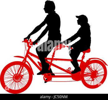 Silhouette der beiden Athleten auf Tandem-Fahrrad auf weißem Hintergrund. Stock Vektor