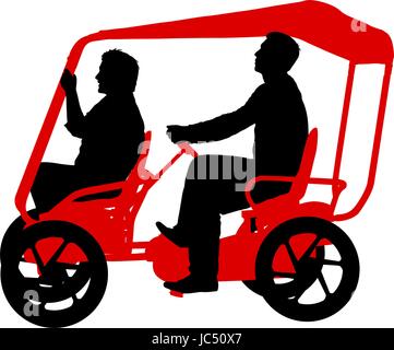 Silhouette der beiden Athleten auf Tandem-Fahrrad auf weißem Hintergrund. Stock Vektor