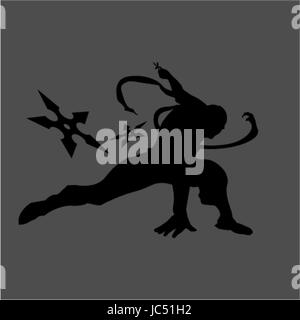 Ninja Samurai Assassin Schatten Shinobi Silhouette Katana Schwert Waffe Tattoo stellen schwarz grau Japan japanische alte antike Slayer Legende Stil Kunst Kunstwerk Stock Vektor