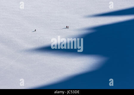 Professionelle Snowboarder, Robin Van Gyn, Marie France Roy und Helen Schettini werfen die Hände in Aufregung, nachdem ein lustiges laufen an einem sonnigen Tag in Haines, Alaska. Stockfoto