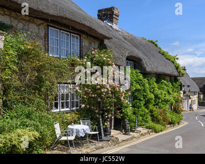 Strohgedeckten Tee Zimmer, Godshill, Isle Of Wight, Großbritannien Stockfoto