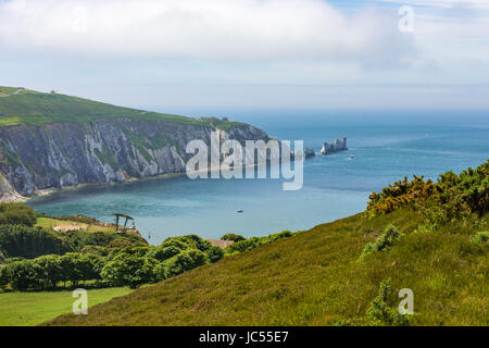 Nadeln-Blick von Headon Warren, Isle Of Wight, Großbritannien Stockfoto