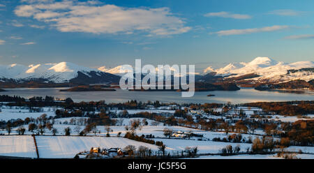 Winter-Blick vom Duncryne (Knödel), Gartocharn, West Dunbartonshire, Schottland Stockfoto