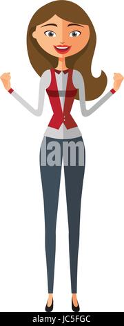 Fröhlichen europäischen Business-Frau reagiert freudig. Selbstzufriedenen junge Dame. Sehr erregte Frau isoliert auf weißem Hintergrund-Vektor-illustration Stock Vektor