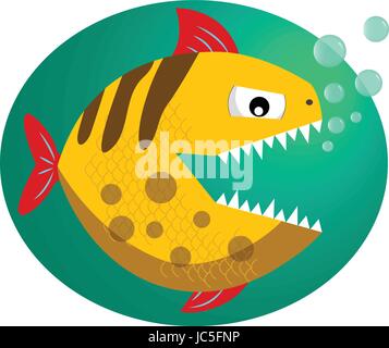Wut-Piranha mit scharfen Zähnen Cartoon-Vektor-illustration Stock Vektor