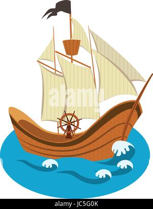 Segeln Schiff-Vektor-Illustration isoliert auf einem weißen Hintergrund. Stock Vektor