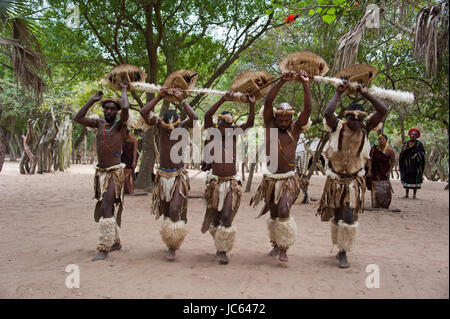 Traditioneller Tanz, Duma Zulu, Duma Zulu, traditionelles Dorf, Museumsdorf, Kwa Zulu Natal, South Africa, KwaZulu-Natal, DumaZu, Traditioneller Tanz Stockfoto