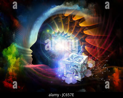 Geometrie der Seele-Serie zwei. Zusammenspiel von menschlichen Profil und abstrakte Elemente zum Thema Spiritualität, Wissenschaft, Kreativität und menschliche Geist Stockfoto