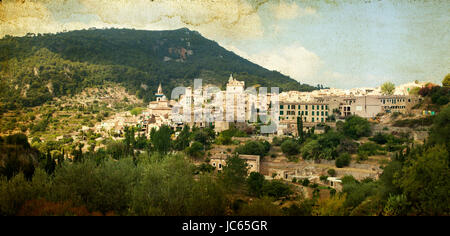 Vintage Foto von Valldemossa Dorf, Mallorca, Balearische Inseln, Spanien Stockfoto