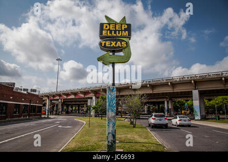 Ein Blick auf ein Zeichen in Deep Ellum in Dallas, Texas Stockfoto