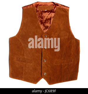 Vintage Wildleder Leder Weste auf weißem Hintergrund Stockfoto