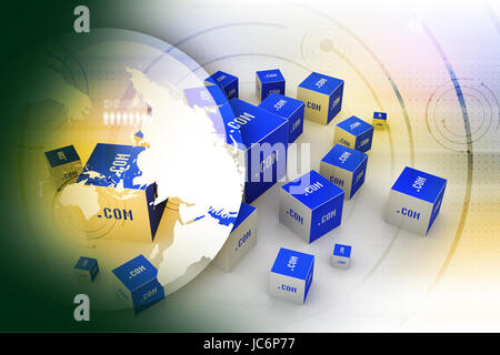 Dot-Com-Domain in Würfel Stockfoto