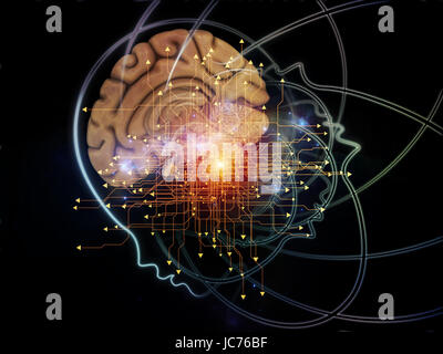 Menschlichen Geist Serie. Abstrakte Muster des Gehirns, menschliche Umrisse und fraktalen Elemente zum Thema Technologie, Wissenschaft, Bildung und menschliche Geist gemacht Stockfoto