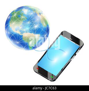 Smartphone senden Daten in Internet auf der ganzen Welt Stock Vektor