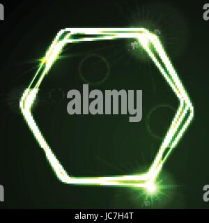 Leuchten grün Neon hell Sechseck glänzenden Hintergrund. Energie-Effekt Logodesign Vektor Vorlage Stock Vektor