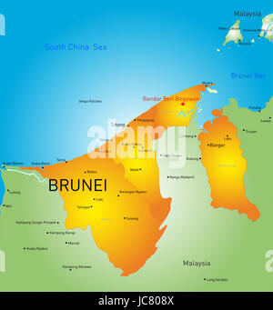 Farbe Vektorkarte von Brunei Land Stockfoto