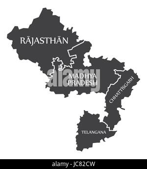 Rajasthan - Staaten Madhya Pradesh - Chhattisgarh - Telangana Karte Illustration of Indian Stock Vektor