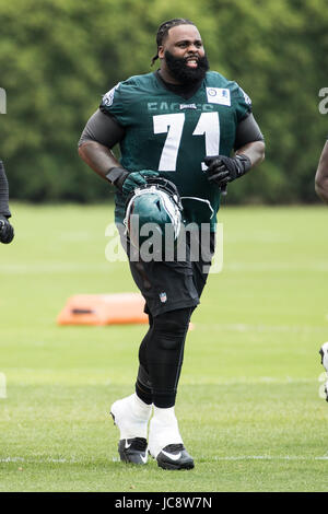 Philadelphia, Pennsylvania, USA. 14. Juni 2017. Philadelphia Eagles gegen Jason Peters (71) blickt auf in OTA am NovaCare Komplex in Philadelphia, Pennsylvania. Christopher Szagola/CSM/Alamy Live-Nachrichten Stockfoto