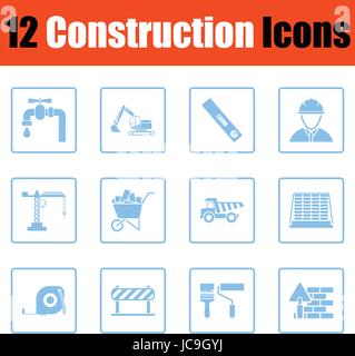 Bau-Icon-Set. Blauer Rahmen-Design. Vektor-Illustration. Stock Vektor