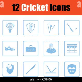 Cricket-Icon-Set. Blauer Rahmen-Design. Vektor-Illustration. Stock Vektor