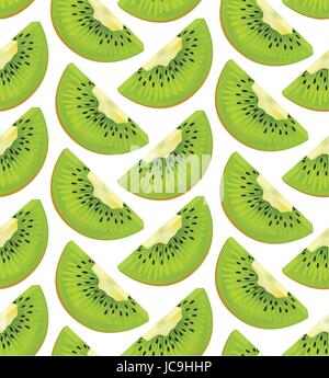 Kiwi Apteryx reif frisch geschnittene Scheibe geschnittenes Obst Eco tropischen Musterdesign. Vektor senkrecht Nahaufnahme Seitenansicht schöne grüne Illustration Segment b Stock Vektor