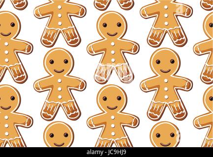 Lebkuchen Ingwer Cookies Cookies Männer Süßigkeiten andere festgelegte Einstellung Weihnachten Xmas Urlaub Musterdesign. Vektor-schöne horizontale Draufsicht clos Stock Vektor