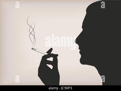 Männer Mann männliche Person Rauch Rauchen Zigaretten Tabak Hand Gesichtsprofil Silhouette. Vektor horizontale schönen Unsitte Bereich Zeichen Schild close-up s Stock Vektor