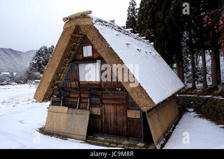 Ein Gassho-Zukuri Stil Lagerhaus in Shirakawa-Go, ein UNESCO-Weltkulturerbe in der Präfektur Gifu, Japan. Stockfoto