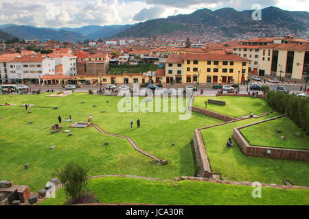 Koricancha komplexe in Cusco, Peru. Koricancha war der wichtigste Tempel in das Inka-Reich, dem Sonnengott gewidmet Stockfoto