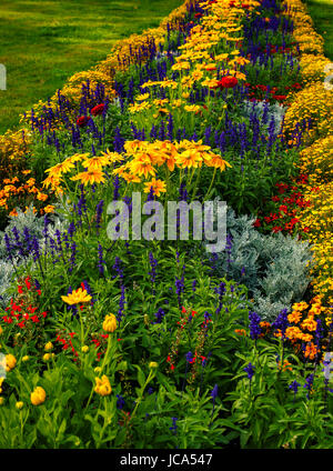 Blumenbeet in Europa Stadt mit vielen verschiedenen Blumen Stockfoto