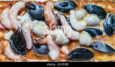 Gefrorene und verpackt Meeresfrüchte-Detailansicht Stockfoto