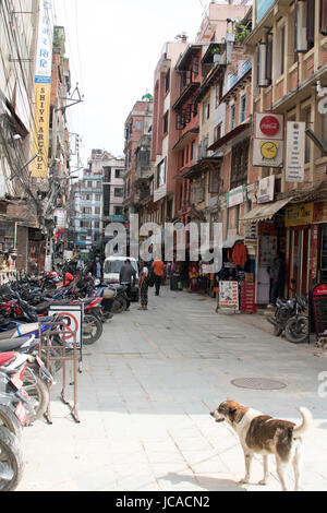 Alten Freak Street oder Freak - Jhochhen Tole - Seitenstraße Durbar Square Kathmandu, Nepal Stockfoto