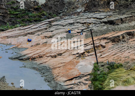 Erdrutsch in Braunkohle Bergwerk von Amyntaio, Florina, Griechenland Stockfoto