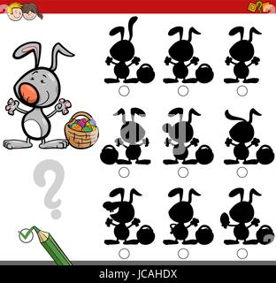 Cartoon-Illustration zu finden, der Schatten, ohne Unterschiede Bildungsarbeit für Kinder mit Easter Bunny Urlaub Charakter Stock Vektor