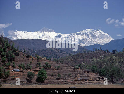 Reportage-Nepal 1980. Pokhara, The Annapurna Sanctuary in die Himaalya reichen von Pokhara Stockfoto