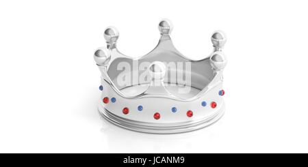 Silberne Krone isoliert auf weißem Hintergrund. 3D illustration Stockfoto