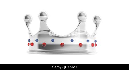 Silberne Krone isoliert auf weißem Hintergrund. 3D illustration Stockfoto