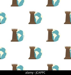 Globus Erde und Schach Turm Muster flach Stock Vektor