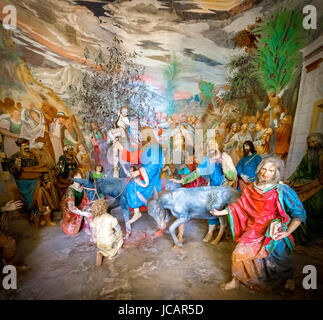 Varallo, Piemont, Italien, 24. Mai 2017 - Eingang zu Jerusalem von Jesus Christus auf eine biblische Szene Zeichendarstellung Stockfoto