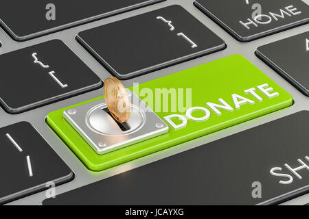 Spenden Konzept grüne Taste auf der Tastatur, 3D-Rendering Stockfoto