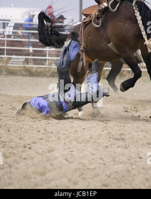 Sattel Bronc Reiter Pferd herunterfallen Stockfoto