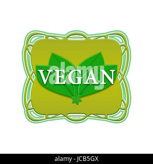 Vegane grüne Labels in Vintage-Rahmen auf weißem Hintergrund Stockfoto