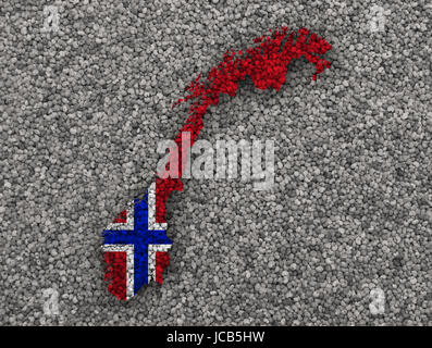 Karte und Flagge Norwegens auf Mohn Stockfoto