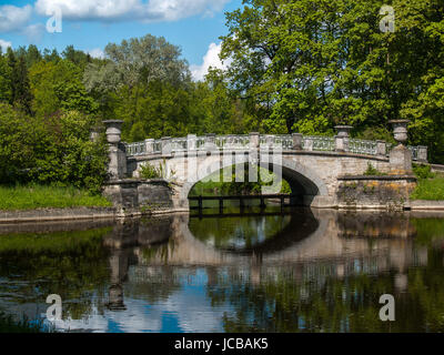 Landschaft mit einer steinernen Brücke in das Grün der Bäume in einem Sommernachmittag im Stadtpark Stockfoto