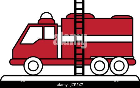 Feuerwehrauto löscht Feuer Stock Vektor