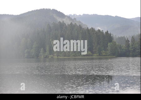 Nebligen Landschaft in Sösestausee, Riefensbeek-Kamschlacken,Harz,Germany.Sösestausee Im Nebel Und Regen, Harz. Stockfoto