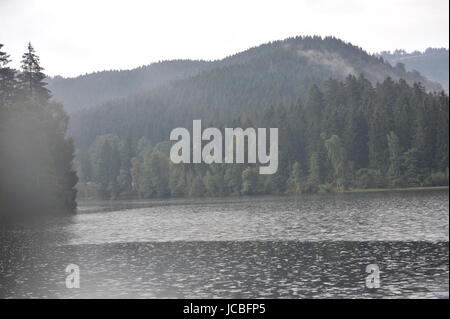 Nebligen Landschaft in Sösestausee, Riefensbeek-Kamschlacken,Harz,Germany.Sösestausee Im Nebel Und Regen, Harz. Stockfoto