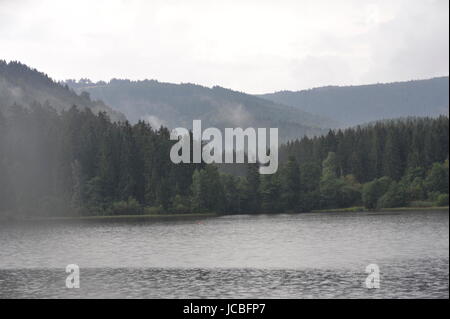 Nebligen Landschaft in Sösestausee, Riefensbeek-Kamschlacken,Harz,Germany.Sösestausee Im Nebel Und Regen, Harz. Stockfoto