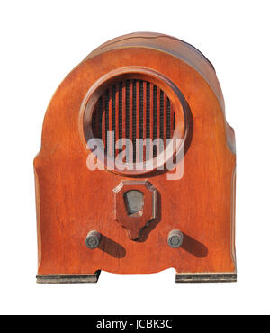 Retro-wooden Radio isoliert mit Beschneidungspfad enthalten Stockfoto