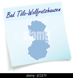 Bad-Tölz-Wolfratshausen als Notizzettel in Blau Stockfoto